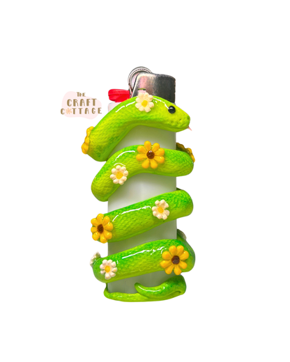 Hand-sculpted Green Flower Snake Lighter Case *PRE-ORDER SEP*