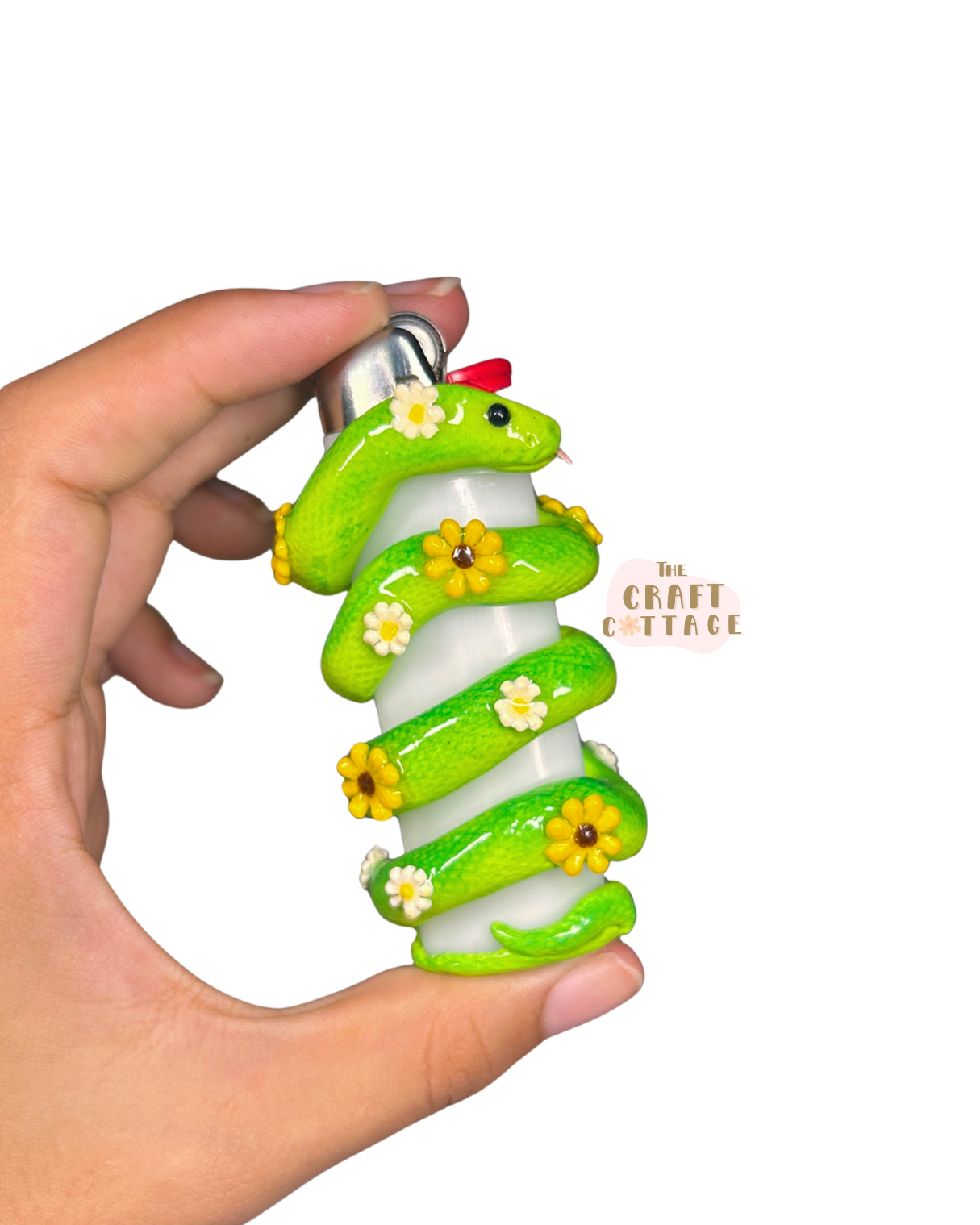 Hand-sculpted Green Flower Snake Lighter Case *PRE-ORDER SEP*