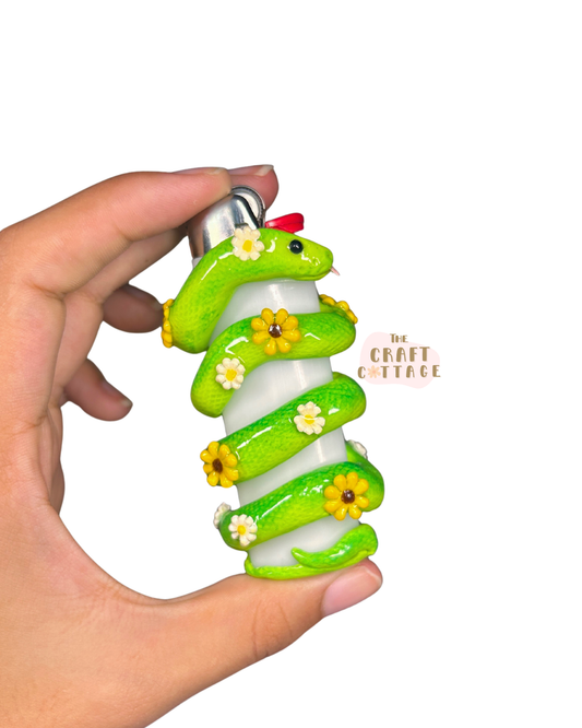 Hand-sculpted Green Flower Snake Lighter Case *PRE-ORDER SEP*
