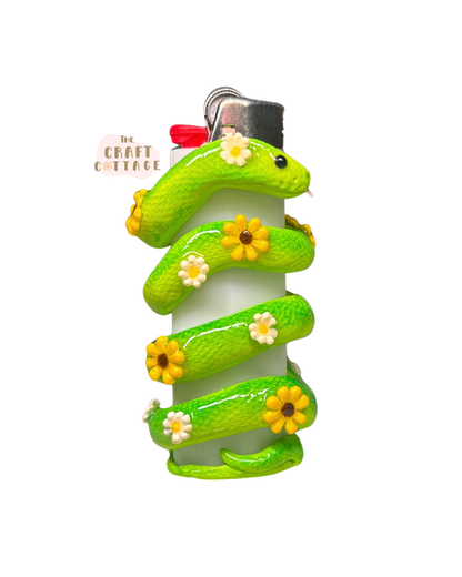 Hand-sculpted Green Flower Snake Lighter Case *PRE-ORDER SEP*