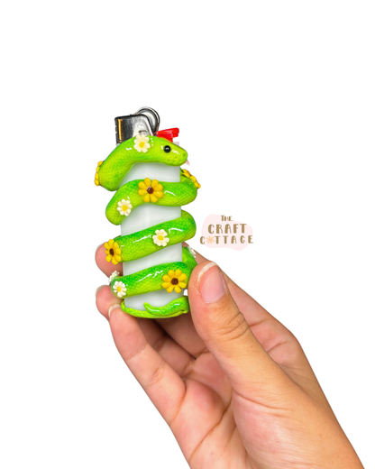 Hand-sculpted Green Flower Snake Lighter Case *PRE-ORDER SEP*