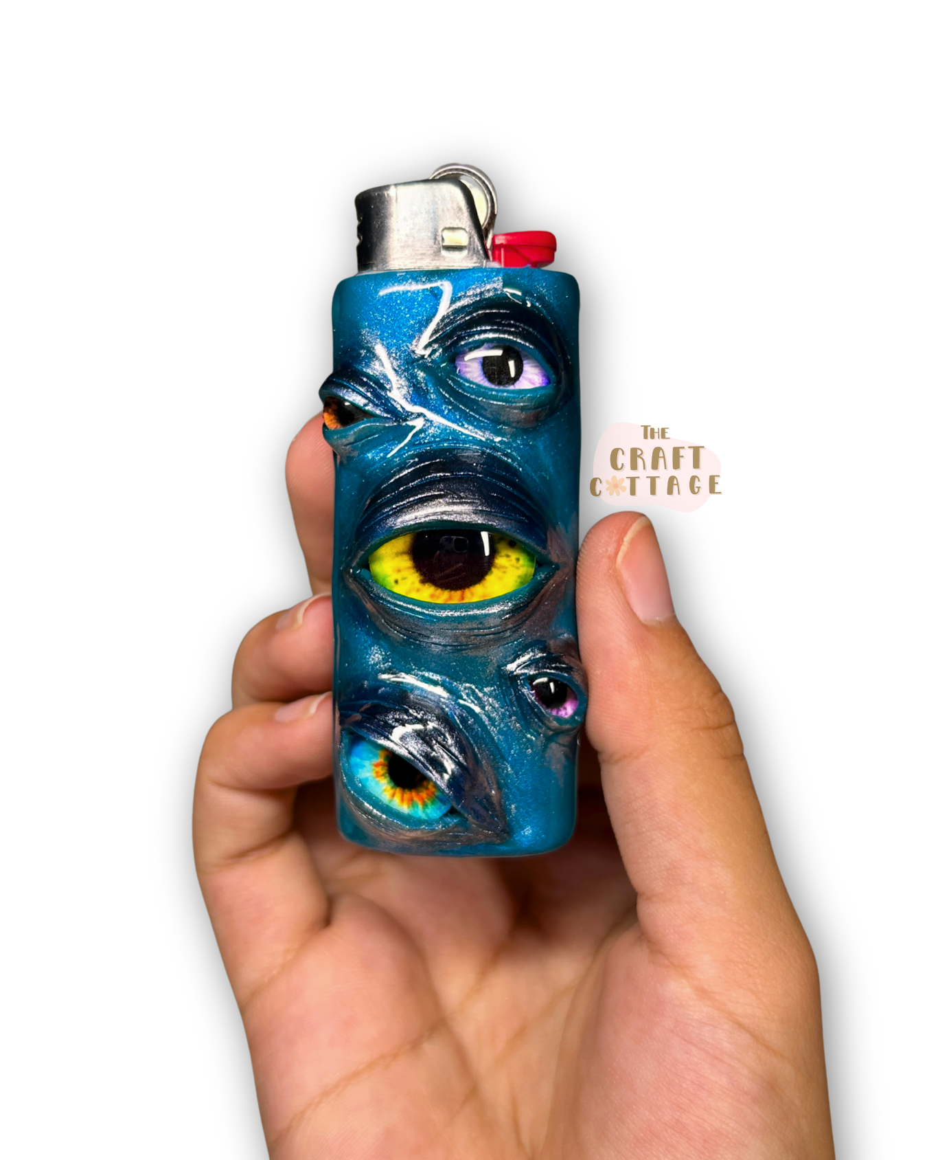Handmade Blue Chrome Eyeball Lighter Case *PRE-ORDER SEP*