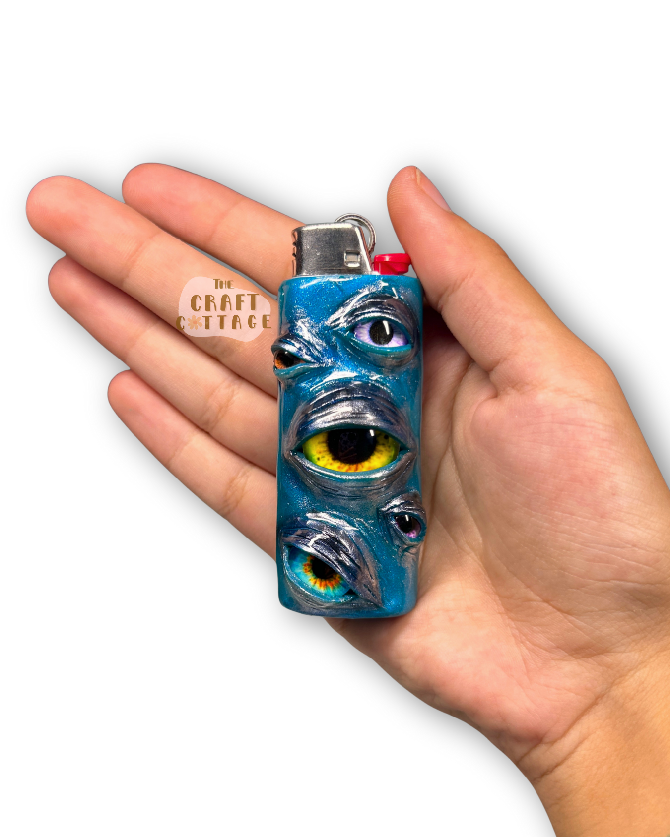 Handmade Blue Chrome Eyeball Lighter Case *PRE-ORDER SEP*