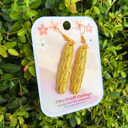 Handmade Polymer Clay Lightweight Dangle Earrings: French Loaf Bread Earrings