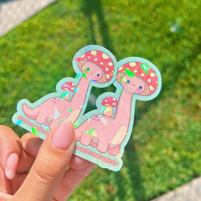 HOLOGRAPHIC, Waterproof Vinyl Sticker "Mushroom Dinosaur"